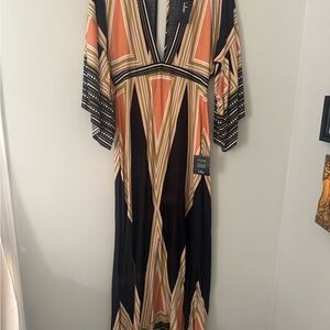 Lulu's Black and Orange Long Sleeve Maxi Dress